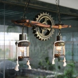 Lampada a sospensione vintage rustica country a 2 luci con paralume in vetro