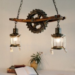 Lampada a sospensione vintage rustica country a 2 luci con paralume in vetro