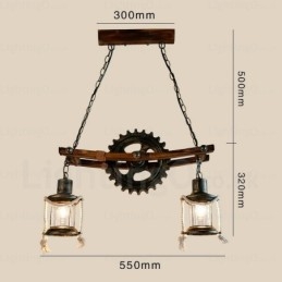 Lampada a sospensione vintage rustica country a 2 luci con paralume in vetro