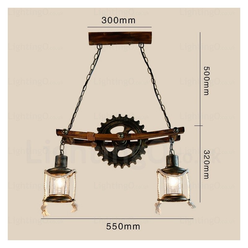 Lampada a sospensione vintage rustica country a 2 luci con paralume in vetro