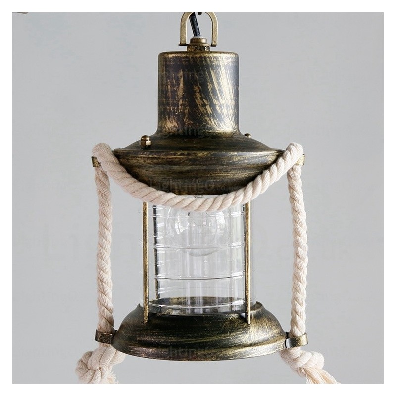 Lampada a sospensione vintage rustica country a 2 luci con paralume in vetro