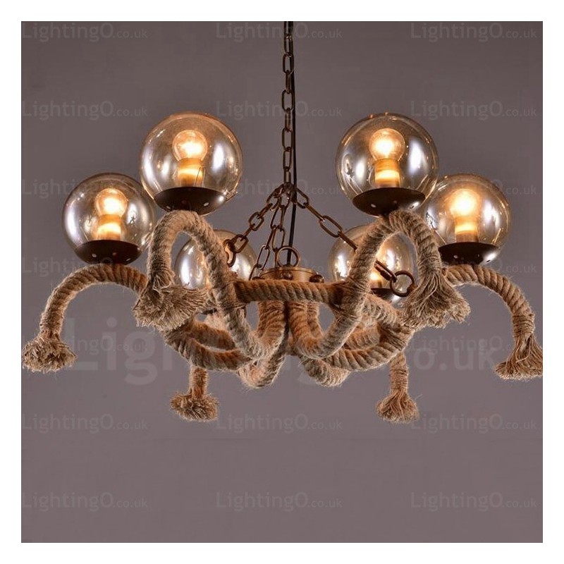 Lampada a sospensione vintage retrò 6 luci in vetro E27, Ø 66 cm