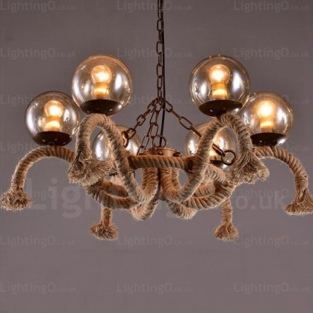 Lampada a sospensione vintage retrò 6 luci in vetro E27, Ø 66 cm