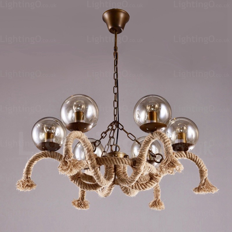 Lampada a sospensione vintage retrò 6 luci in vetro E27, Ø 66 cm