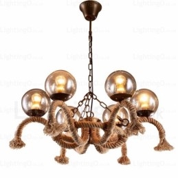 Lampada a sospensione vintage retrò 6 luci in vetro E27, Ø 66 cm