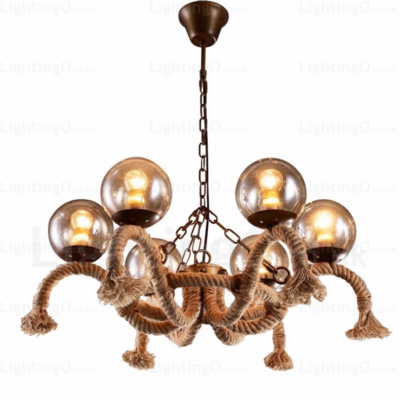 Lampada a sospensione vintage retrò 6 luci in vetro E27, Ø 66 cm