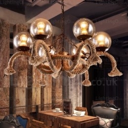 Lampada a sospensione vintage retrò 6 luci in vetro E27, Ø 66 cm