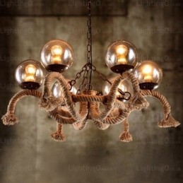 Lampada a sospensione vintage retrò 6 luci in vetro E27, Ø 66 cm