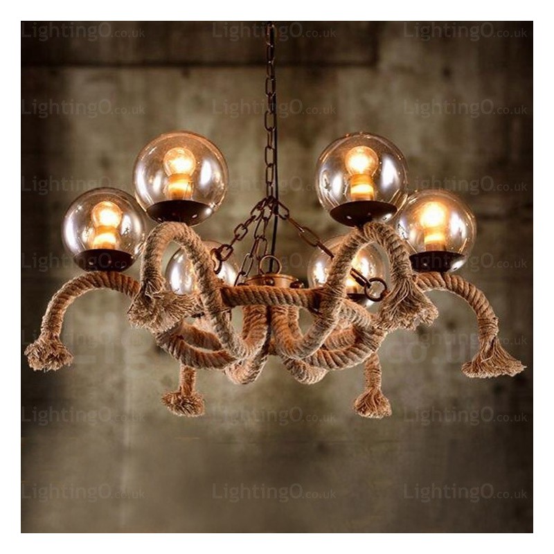 Lampada a sospensione vintage retrò 6 luci in vetro E27, Ø 66 cm