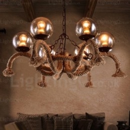 Lampada a sospensione vintage retrò 6 luci in vetro E27, Ø 66 cm