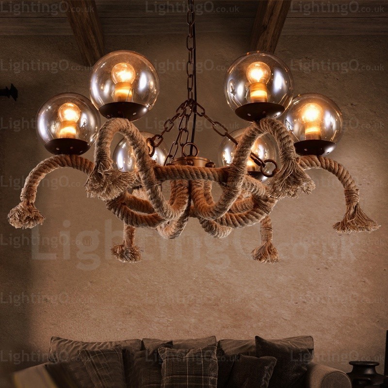 Lampada a sospensione vintage retrò 6 luci in vetro E27, Ø 66 cm