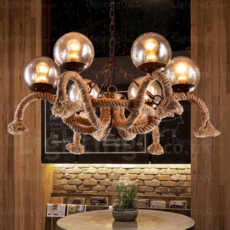 Lampada a sospensione vintage retrò 6 luci in vetro E27, Ø 66 cm