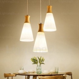 Lampada a sospensione nordica contemporanea con paralume in vetro e fissaggio in legno E27, Ø14 cm H25 cm
