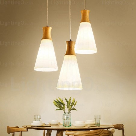 Lampada a sospensione nordica contemporanea con paralume in vetro e fissaggio in legno E27, Ø14 cm H25 cm
