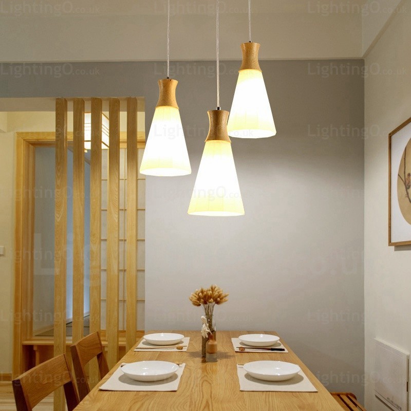 Lampada a sospensione nordica contemporanea con paralume in vetro e fissaggio in legno E27, Ø14 cm H25 cm