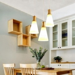 Lampada a sospensione nordica contemporanea con paralume in vetro e fissaggio in legno E27, Ø14 cm H25 cm