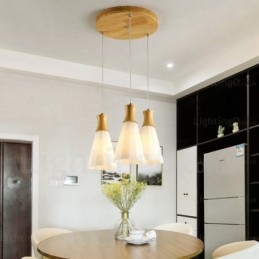 Lampada a sospensione nordica contemporanea con paralume in vetro e fissaggio in legno E27, Ø14 cm H25 cm