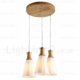Lampada a sospensione nordica contemporanea con paralume in vetro e fissaggio in legno E27, Ø14 cm H25 cm