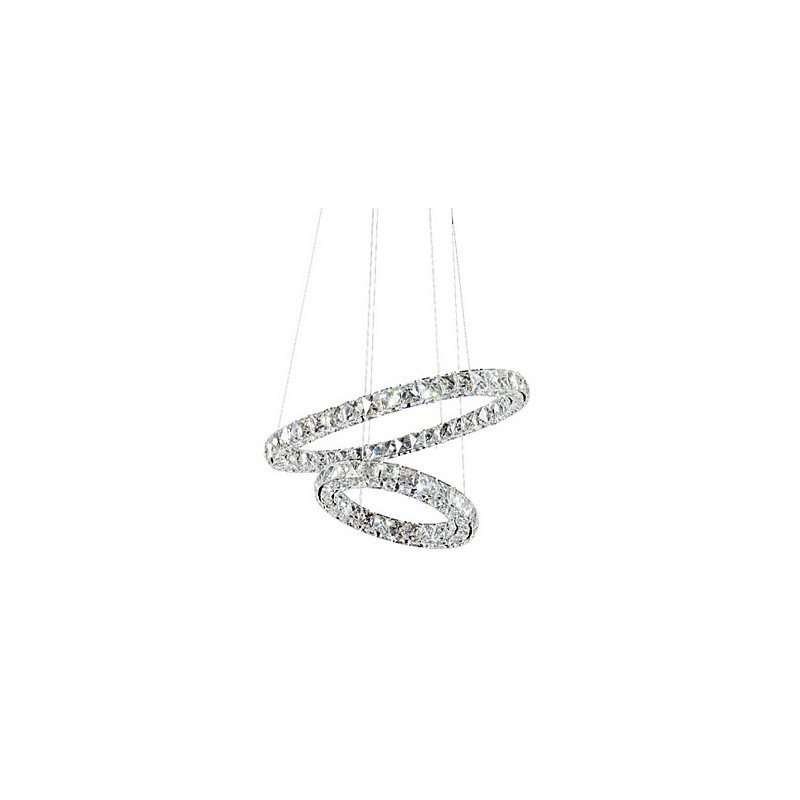 Lampadario a sospensione moderno in cristallo K9 a 2 anelli, argento, 50 cm