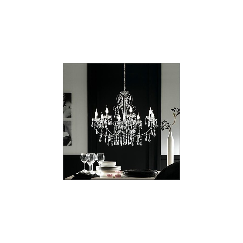 Lampadario classico in metallo cromato e cristallo