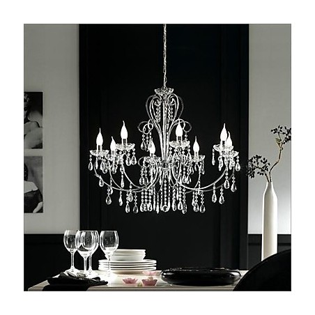 Lampadario classico in metallo cromato e cristallo