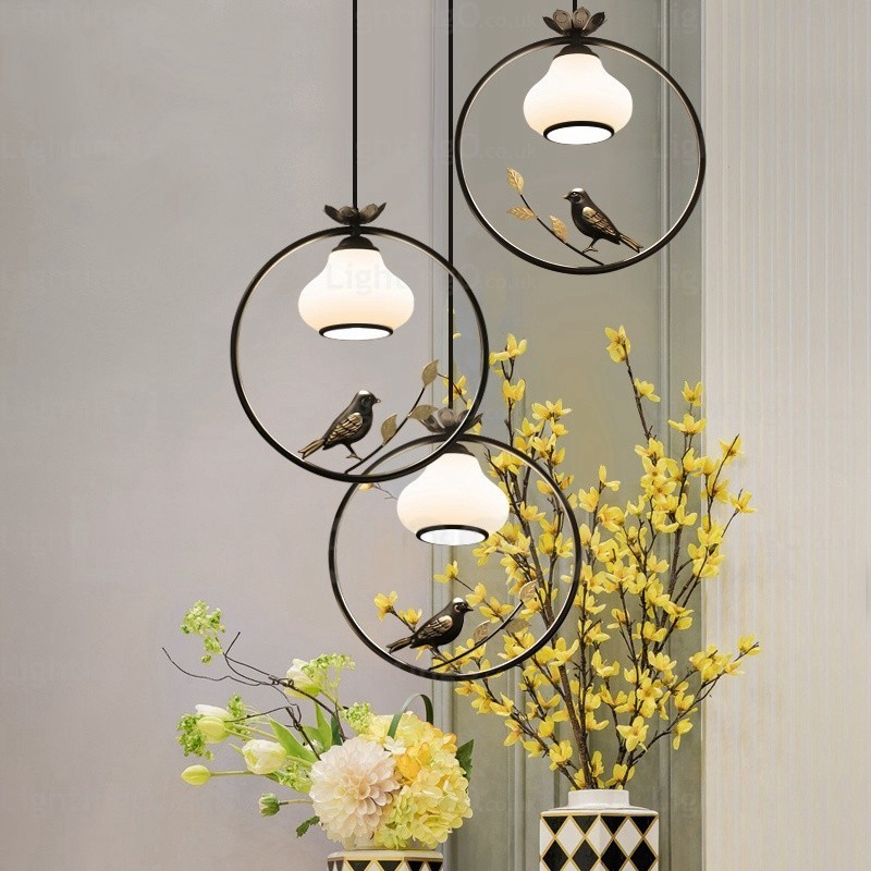 Lampada a sospensione rustica rurale 1 luce paralume in vetro E27 Ø35 cm H38 cm