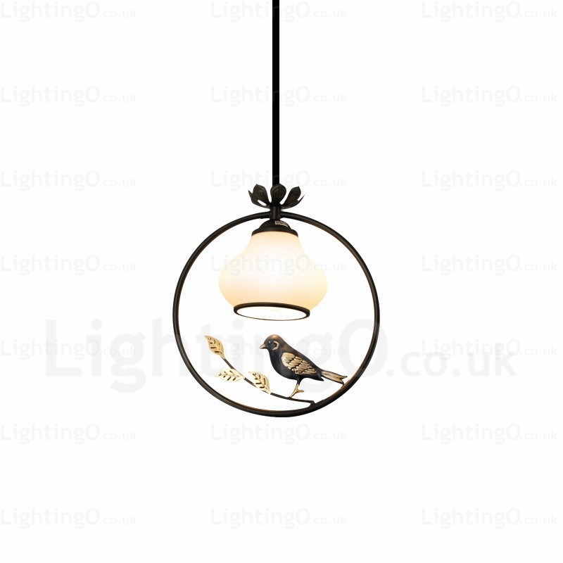 Lampada a sospensione rustica rurale 1 luce paralume in vetro E27 Ø35 cm H38 cm