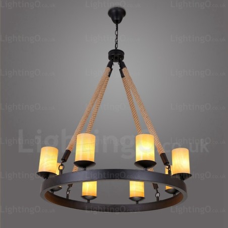 Lampada a sospensione vintage retrò 8 luci con paralume in marmo E14