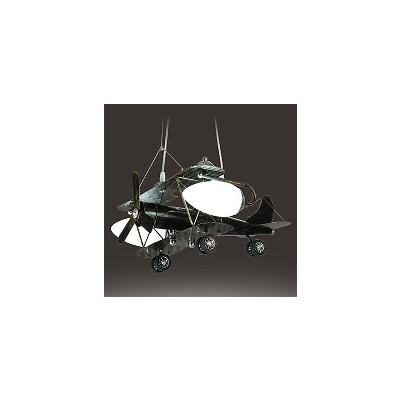 Lampadario a sospensione per cameretta aerei e lanterna LED beige e nero