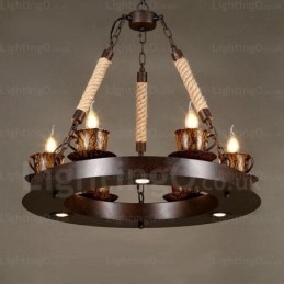 Lampada a sospensione rustica 9 luci E14x6+LEDx3 diametro 64 cm