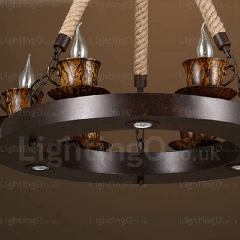 Lampada a sospensione rustica 9 luci E14x6+LEDx3 diametro 64 cm