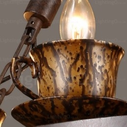 Lampada a sospensione rustica 9 luci E14x6+LEDx3 diametro 64 cm