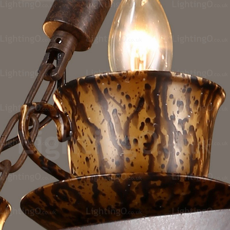 Lampada a sospensione rustica 9 luci E14x6+LEDx3 diametro 64 cm