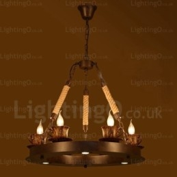 Lampada a sospensione rustica 9 luci E14x6+LEDx3 diametro 64 cm