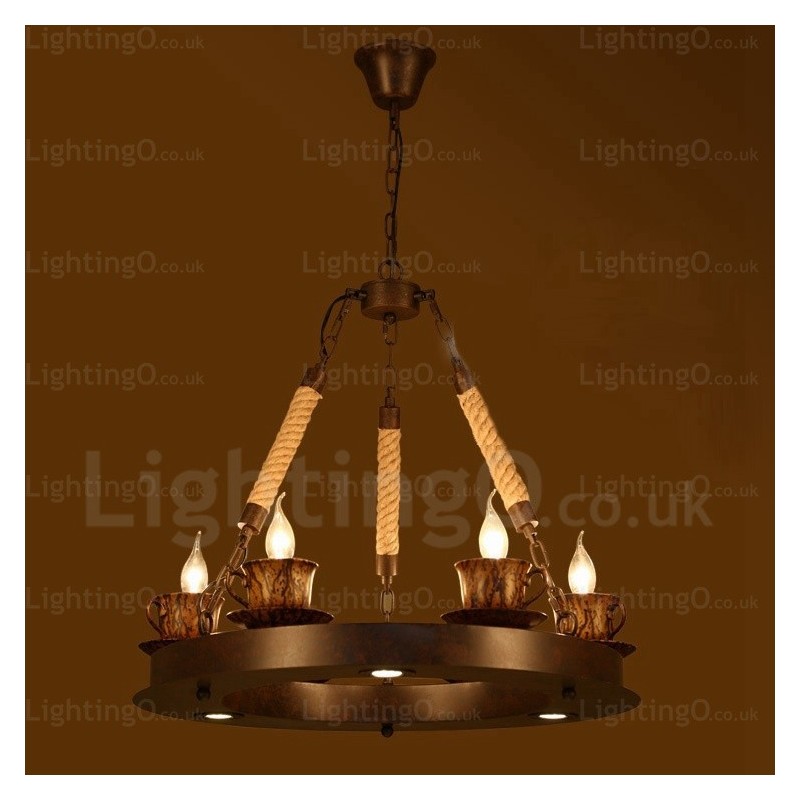 Lampada a sospensione rustica 9 luci E14x6+LEDx3 diametro 64 cm
