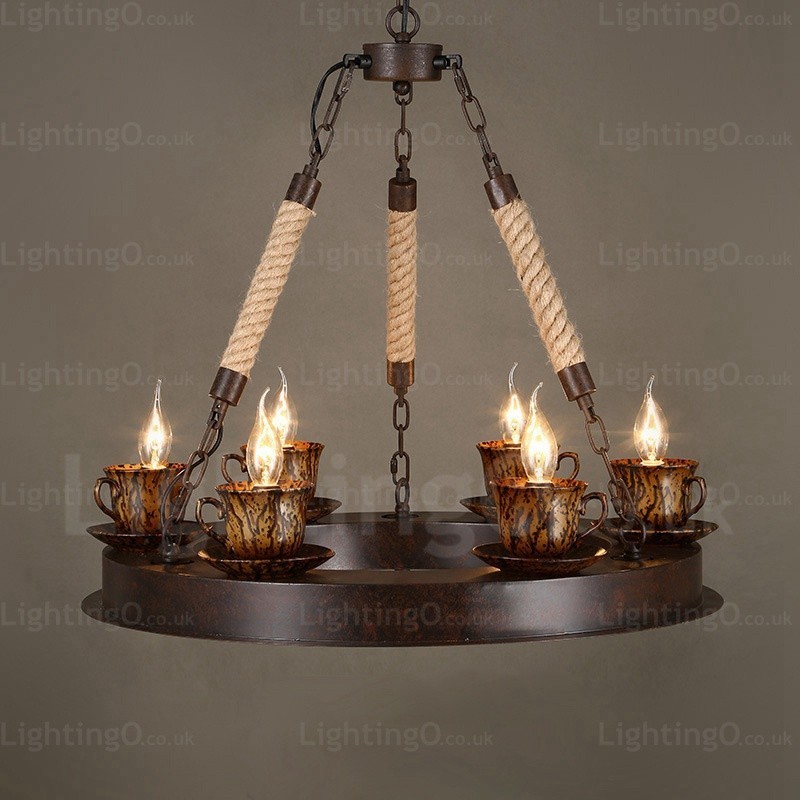 Lampada a sospensione rustica 9 luci E14x6+LEDx3 diametro 64 cm