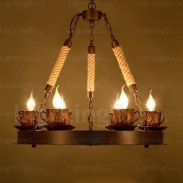 Lampada a sospensione rustica 9 luci E14x6+LEDx3 diametro 64 cm