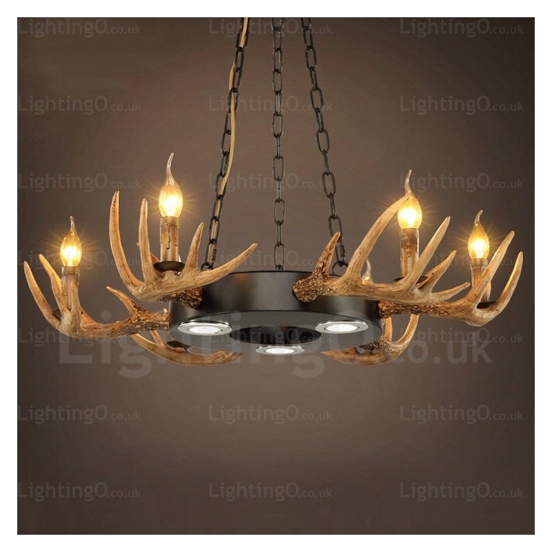 Lampadario a sospensione vintage retrò 9 luci con corna di cervo