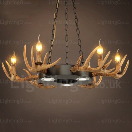 Lampadario a sospensione vintage retrò 9 luci con corna di cervo