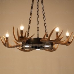 Lampadario a sospensione vintage retrò 9 luci con corna di cervo