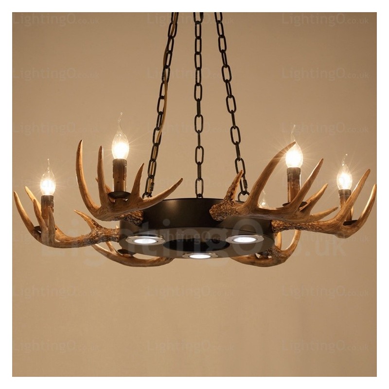 Lampadario a sospensione vintage retrò 9 luci con corna di cervo