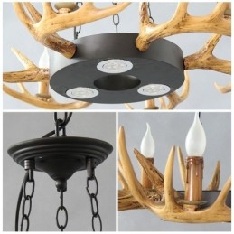 Lampadario a sospensione vintage retrò 9 luci con corna di cervo