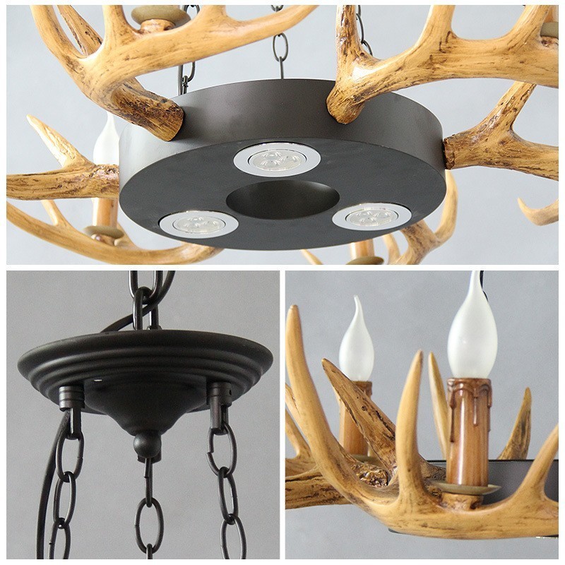 Lampadario a sospensione vintage retrò 9 luci con corna di cervo