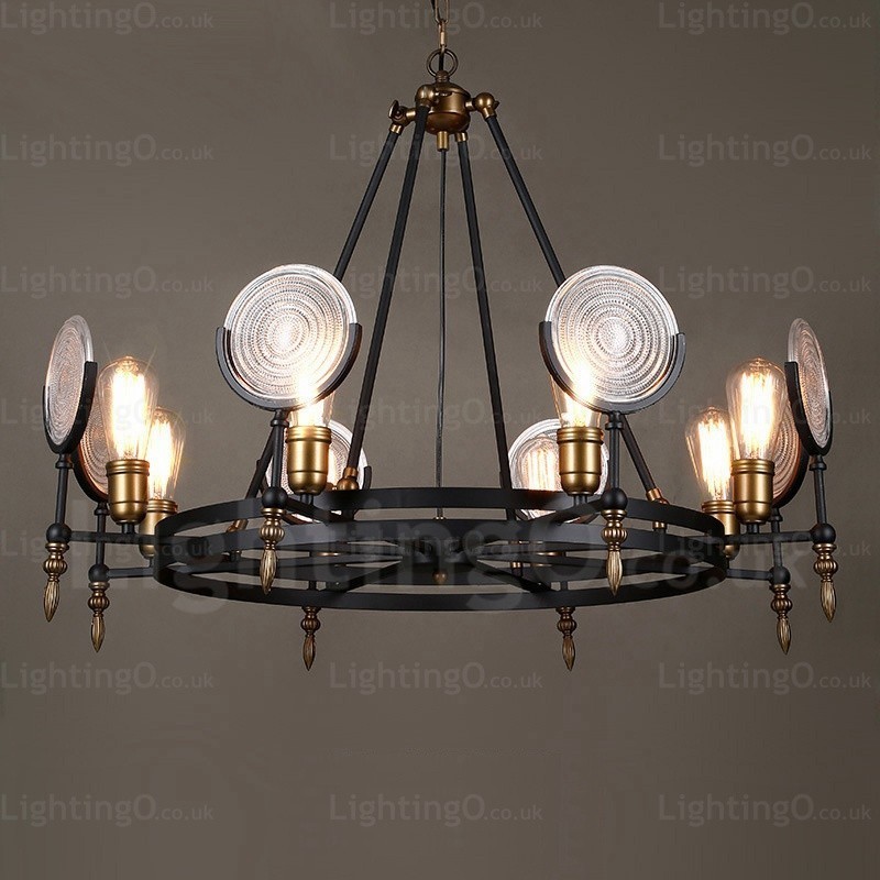 Lampada a sospensione vintage retrò 6 luci con paralume in vetro, E27, Ø 63 cm