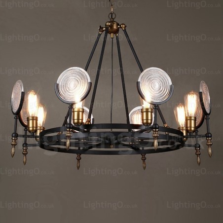 Lampada a sospensione vintage retrò 6 luci con paralume in vetro, E27, Ø 63 cm