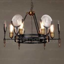 Lampada a sospensione vintage retrò 6 luci con paralume in vetro, E27, Ø 63 cm