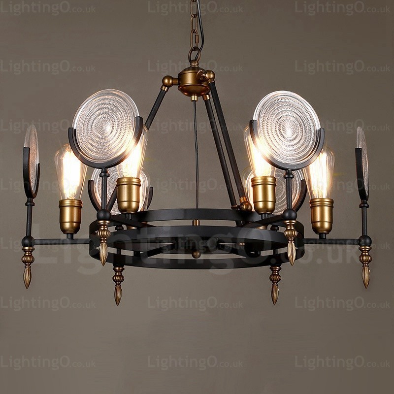 Lampada a sospensione vintage retrò 6 luci con paralume in vetro, E27, Ø 63 cm