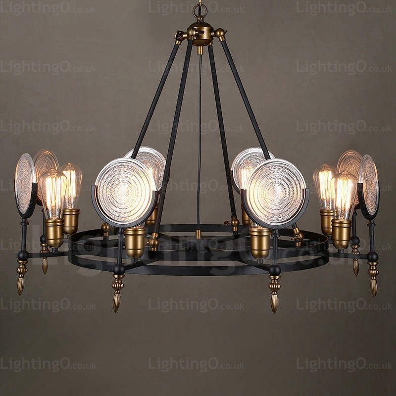 Lampada a sospensione vintage retrò 6 luci con paralume in vetro, E27, Ø 63 cm