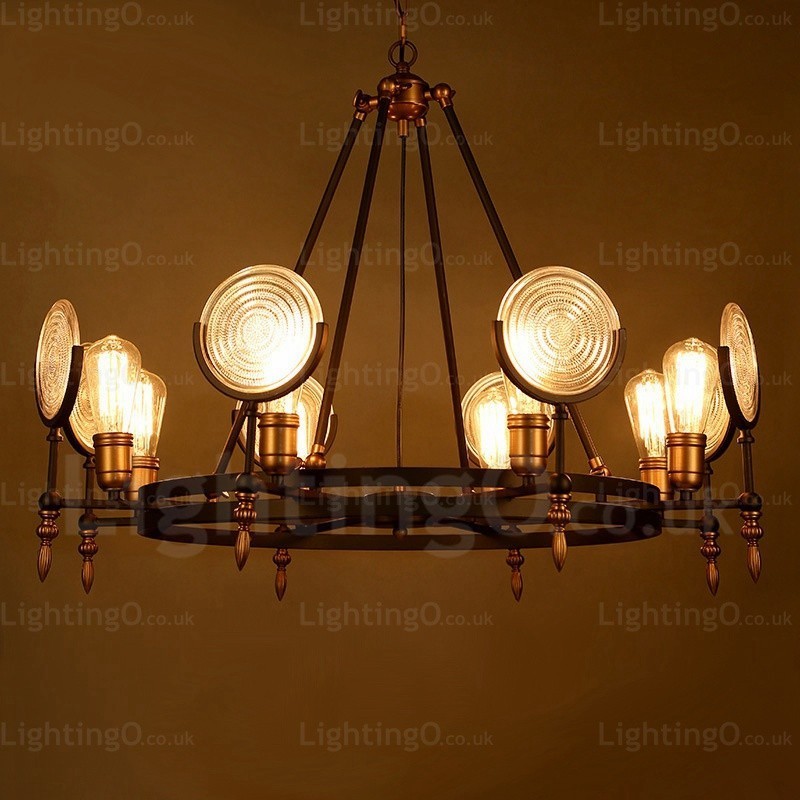 Lampada a sospensione vintage retrò 6 luci con paralume in vetro, E27, Ø 63 cm