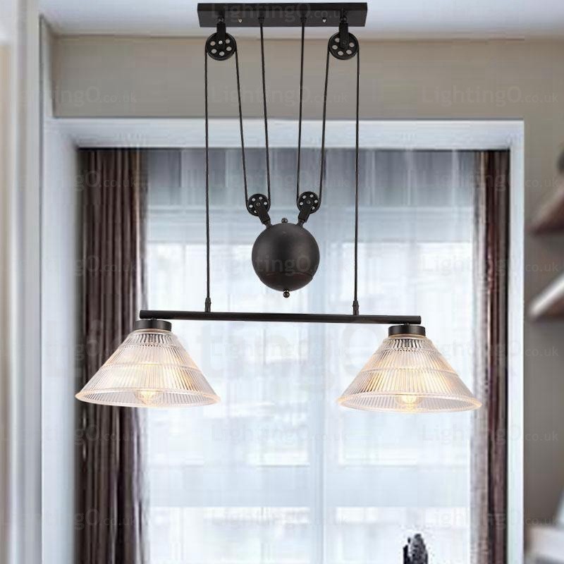 Lampada a sospensione moderna contemporanea 2 luci paralume in vetro E27 83 cm